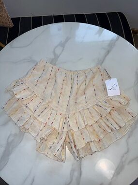 Soleil Ivory Ruffle Tiered Skort with Multicolor Dot Stripes